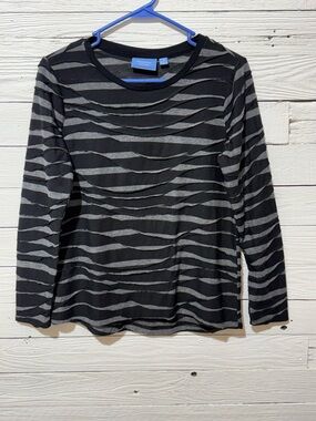 Simply Vera Vera Wang Black & Gray Striped Tee